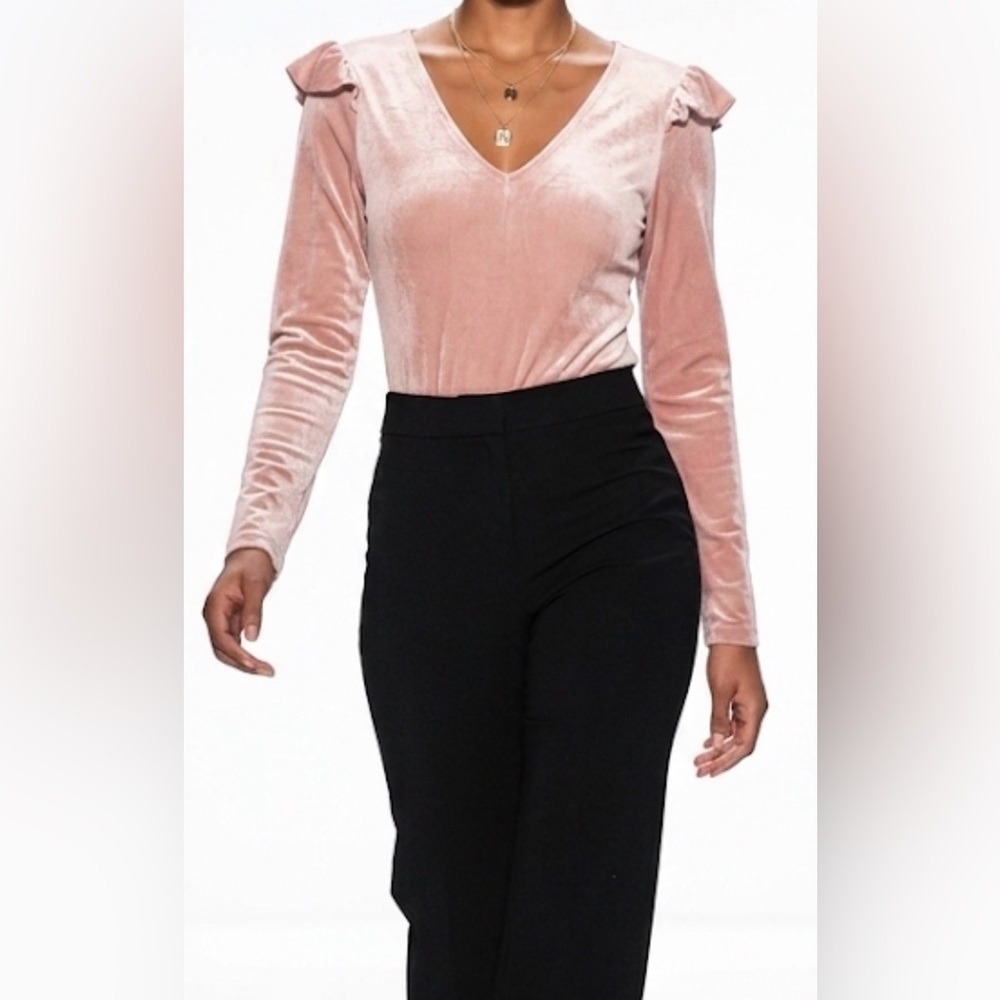 Celebrity Pink Womens Velvet Ruffle Shoulder Bodysuit Elderberry Pink XXL NEW
